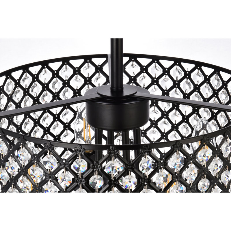 Dusin Semi Flush Mount, Black, Black/Clear, 19" H x 14" W x 14" D