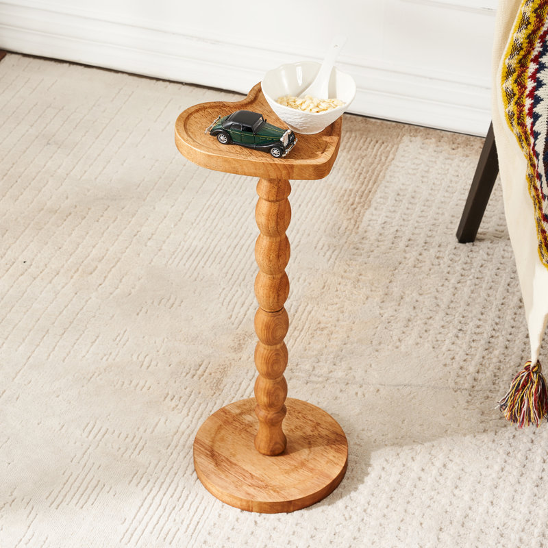 Solid Wood Heart-Shaped End Table,Pedestal Drink Table, Tall Plant Stand, Brown, Dark Brown Wood