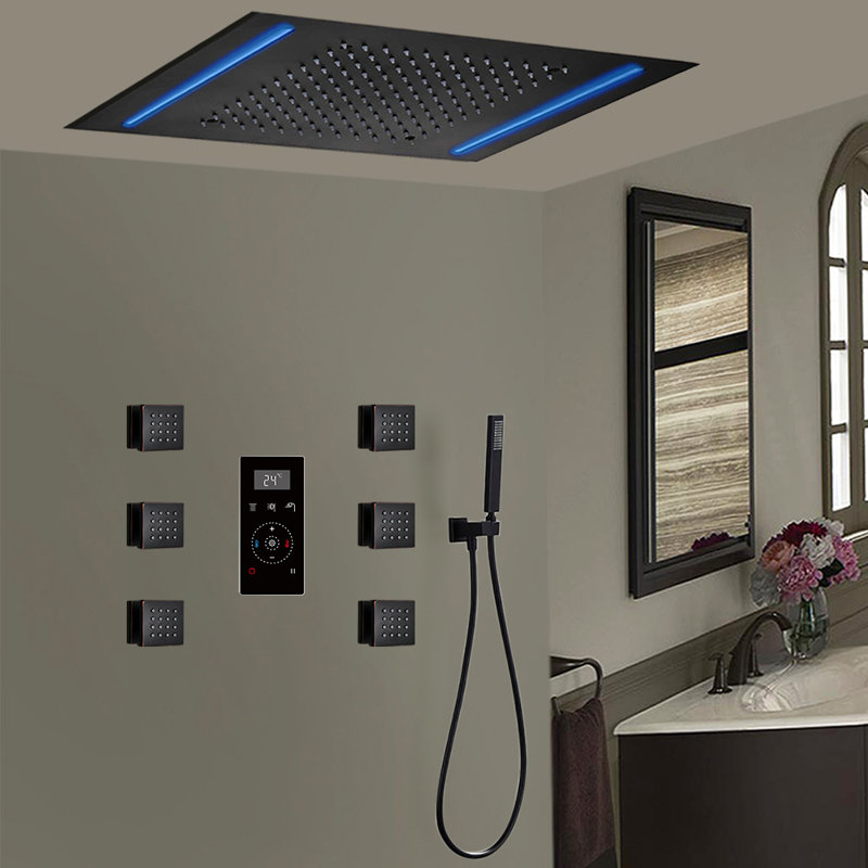6-Jet Full Body Chrome Shower System with Thermostatic Valve and Rainfall Head