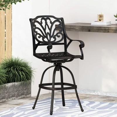 Tabouret de bar pivotant en fonte d'aluminium avec accoudoirs à volutes en cuivre, l 21,6 po x P 25,5 po x H 48,81 po