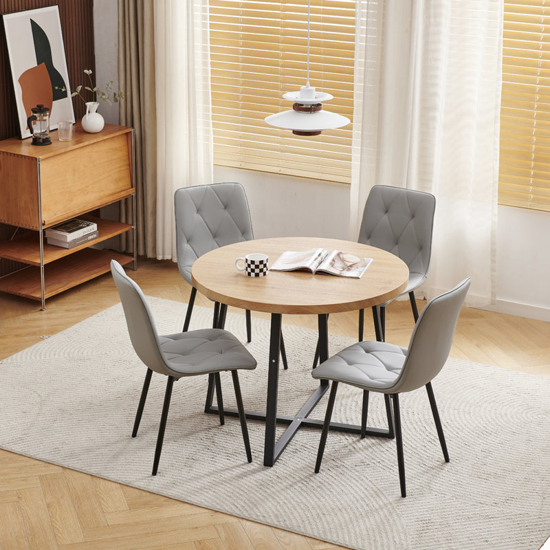 Dining Set, Argyle Grid Grey Leather Chairs#4