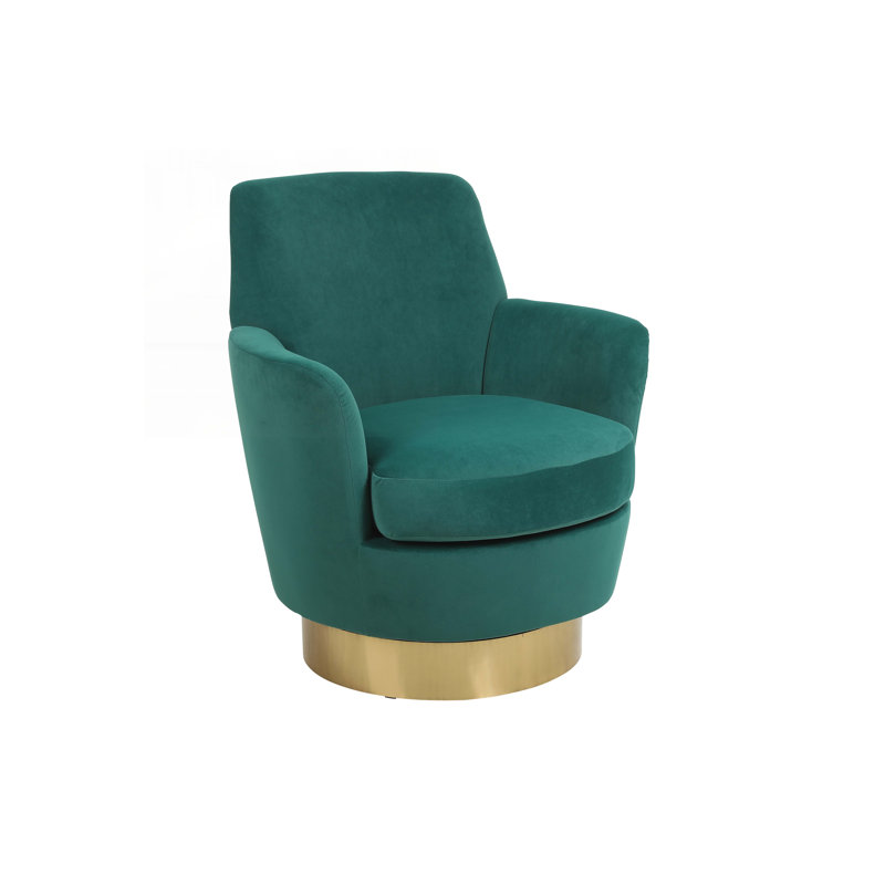 Swivel Barrel Chair, Accent Chair, Armchair With Stainless Steel Base, Emerald Velvet
