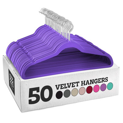 Cintres de qualité supérieure en velours mauve (paquet de 50) - Organisateurs de garde-robe antidérapants et peu encombrants