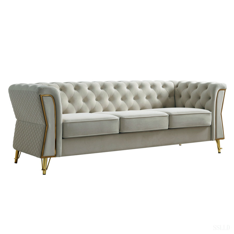 Canapé moderne en velours capitonné 87,4 pouces pour le salon, Velours beige