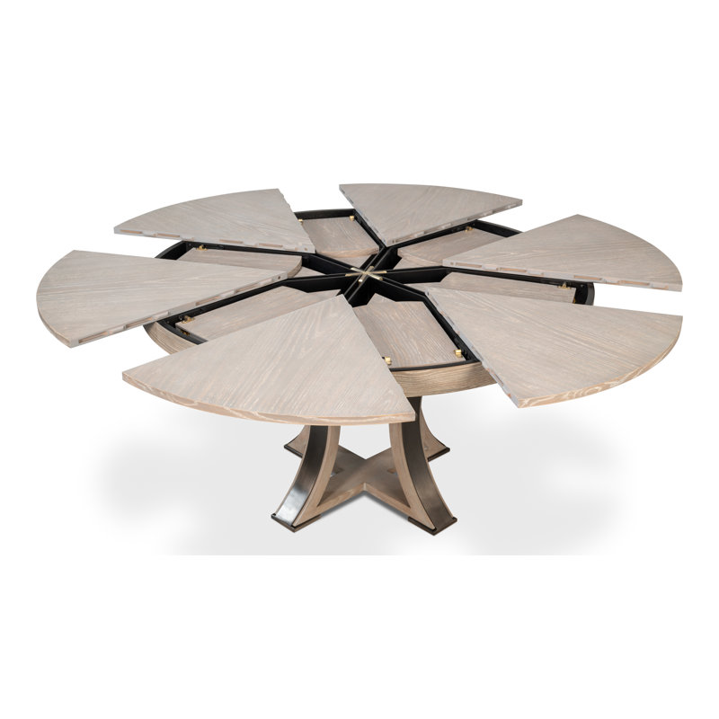 Tower Round Solid Oak Dining Table, Moonskin/Hammered