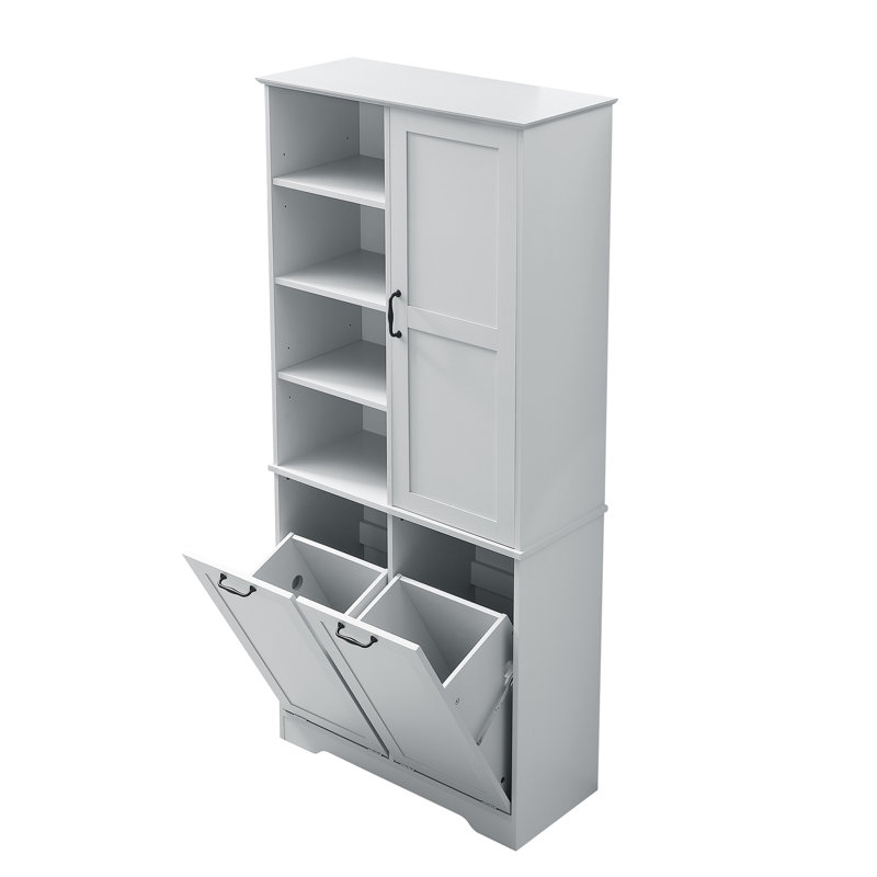 Armoire de salle de bain H 68 po avec panier à linge inclinable Fleurine, Gris