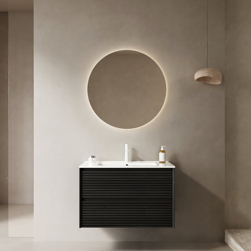 Meuble-lavabo de salle de bain 30 po avec évier, contreplaqué, lavabo en céramique blanche, 2 tiroirs, finition chêne foncé, évier extensible et armoire, tuyau de 30 po