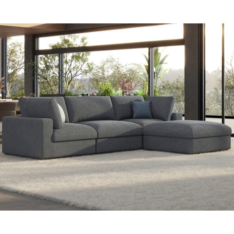 Wynnie 114" W Modular Down Filled Sectional, Gray Linen