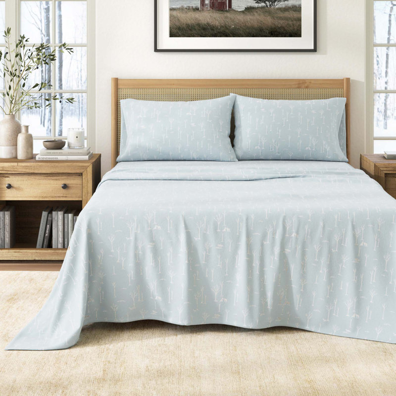 100% Turkish Cotton Flannel Lodge Sheet Sets, Birch Trail, California King Sheet Set with 2 Pillowcases