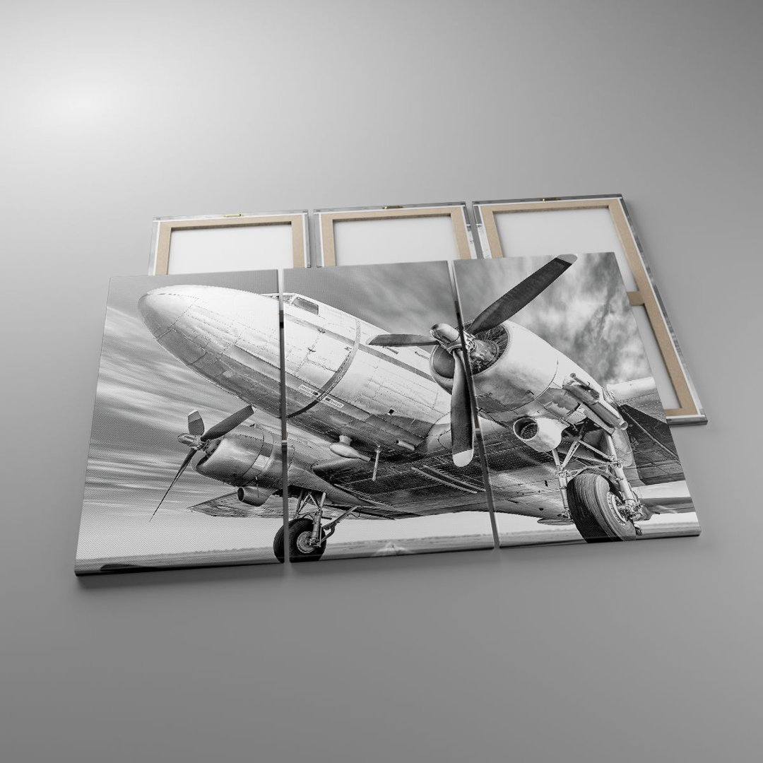 3-tlg. Leinwandbilder-Set Plane Retro Aircraft