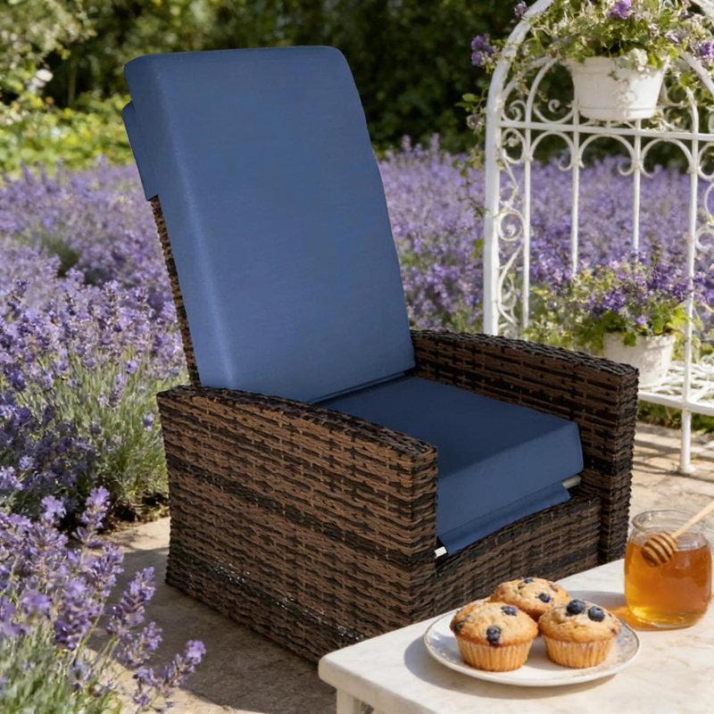 Outdoor Chair,Outdoor Swivel Recliner Chair, Dark Blue, Dark Brown