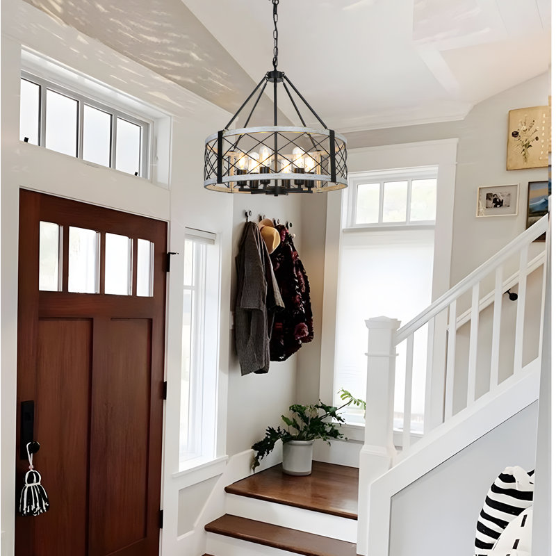 Dodson 22.44 in. 6-Light Drum Farmhouse Dining Room Chandelier, Beige