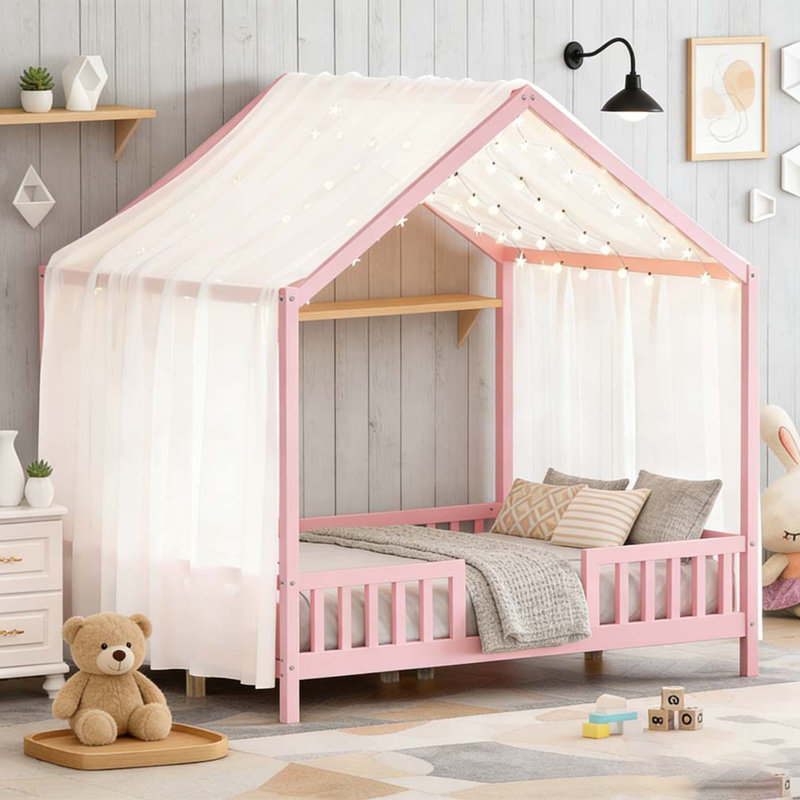 Lit sur pied avec auvent, cadre de lit double, Lit double, Rose
