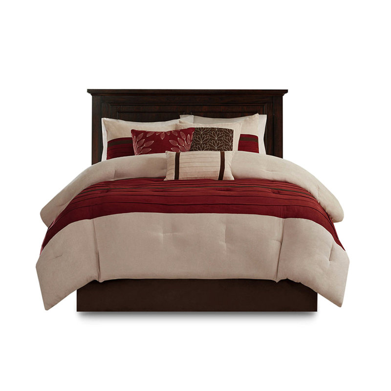 Édredon 7 pièces - Faux suède Zone sérénité lisse et soyeuse, Édredon grand + 6 édredon standard, Rouge