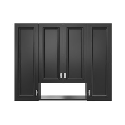 Armoire à pharmacie murale moderne pour salle de bain, avec étagères ouvertes, 5 étagères réglables et charnières à fermeture douce, noire