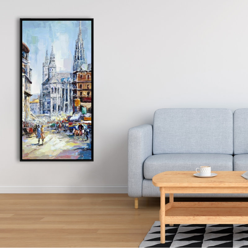Busy street by a sunny day - 24"x48" Framed canvas