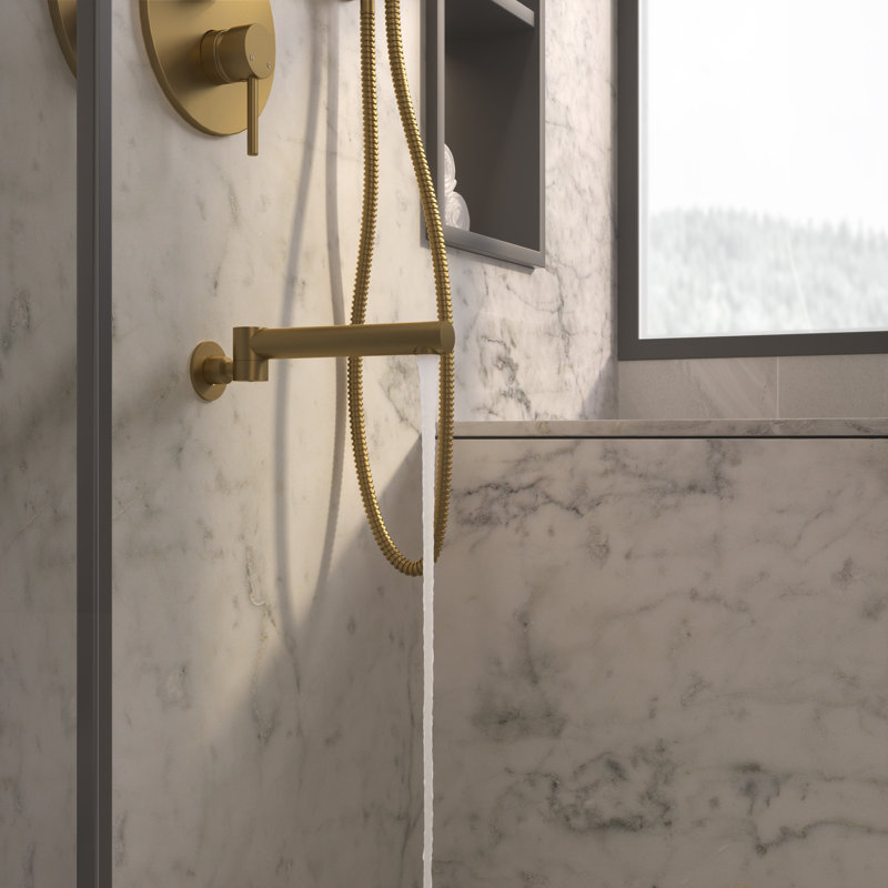 Calder Dual Function Complete Shower System with Rough in-Valve, Brushed Gold