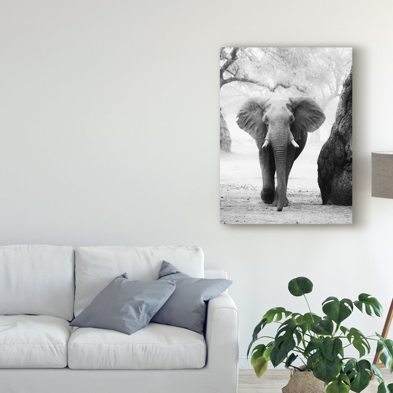 Wrapped Canvas Wall Art - Giovanni Casini 'Incoming Elephants' Wall Art for Living Room, Bedroom, or Office Décor - 35x47