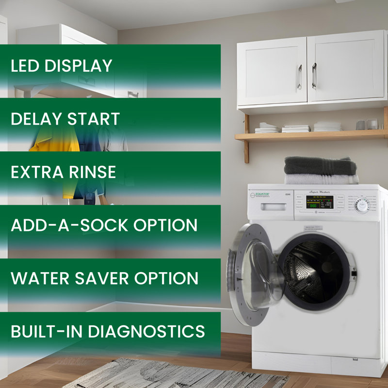 Compact Washer 1.57cf/13lbs FULLY DIGITAL Quiet LED Display 110V