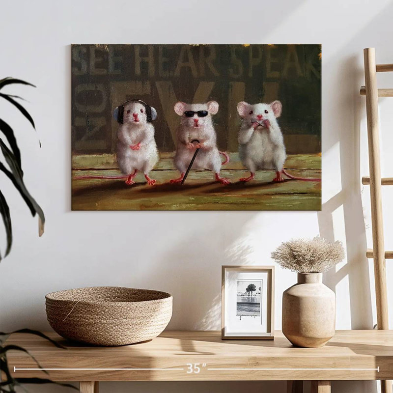 Trois souris sages, H 16 po x l 24 po