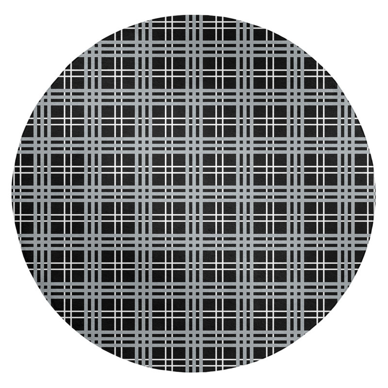 Tapis noir à carreaux, Rond 5 pi