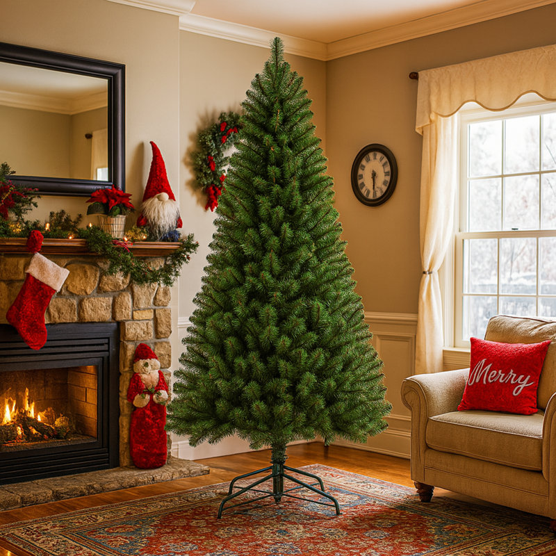 Arbre de Noël artificiel non éclairé 7 pi, arbre de Noël classique en PVC vert avec 775 pointes, branches articulées et support en métal robuste et pliable