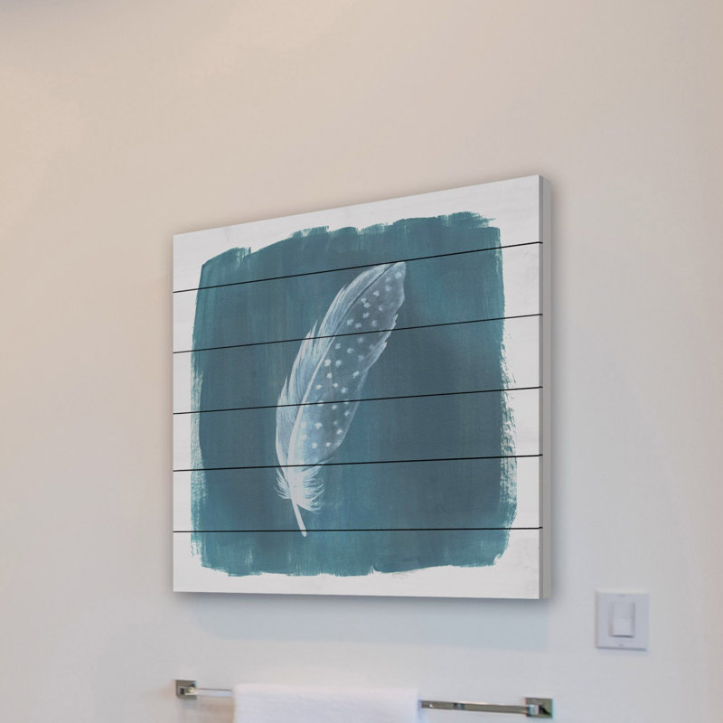 Feathers on Dusty Teal III 1 Piece Painting, 61 cm H x 61 cm W x 4 cm D
