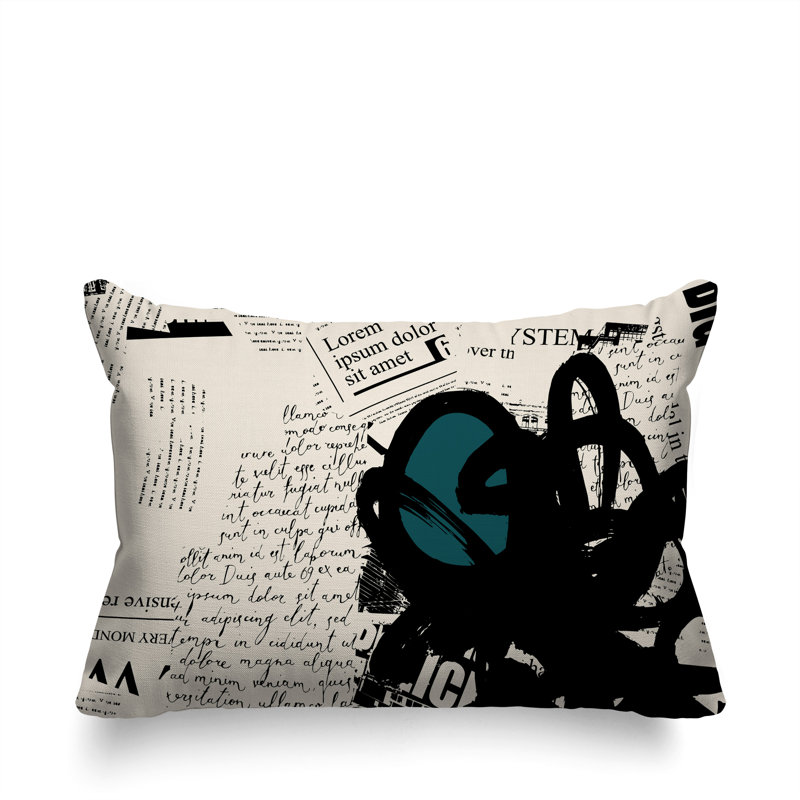 Oreiller rectangulaire réversible intérieur / extérieur Cena, H 18 po x l 25 po, Émeraude / noir / blanc cassé
