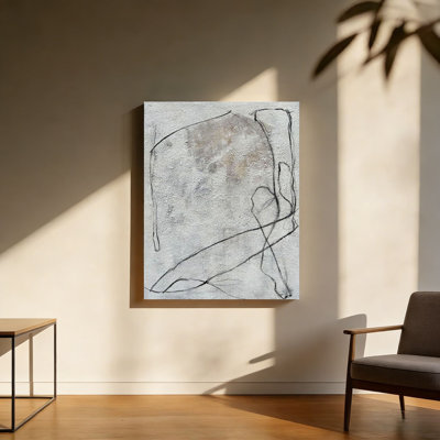 Minimalist Black And White Abstract, 20 X 30 Inch, Built-In Back Wood Frame Wall Art