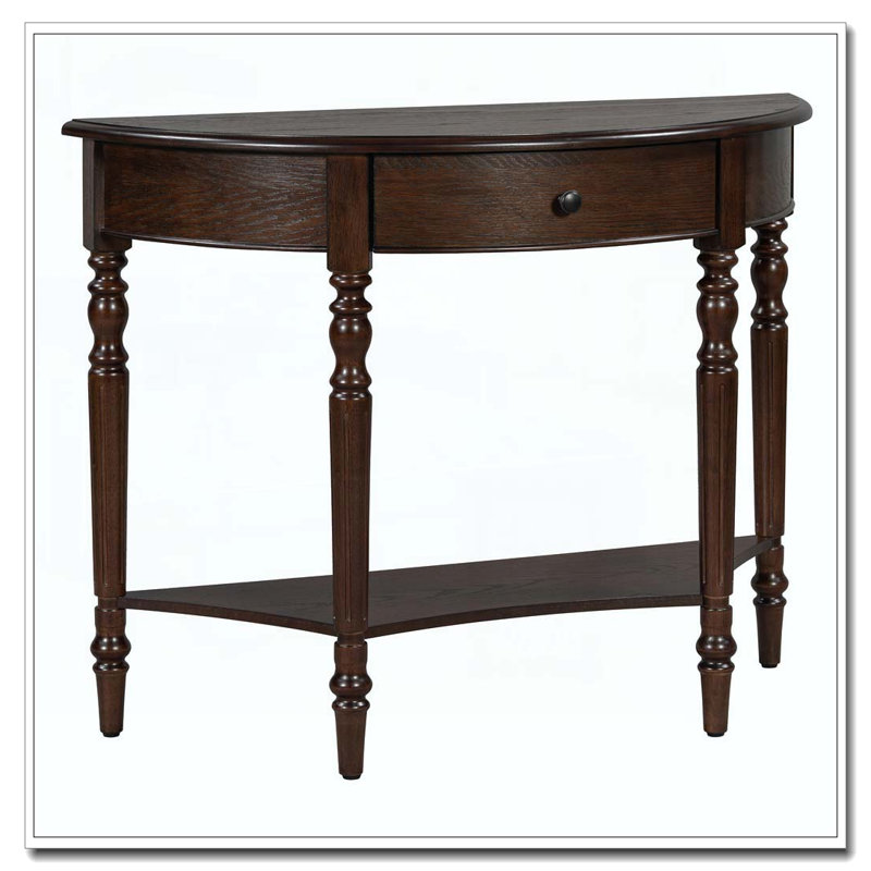 Console demi-lune avec tiroir et tablette, Espresso