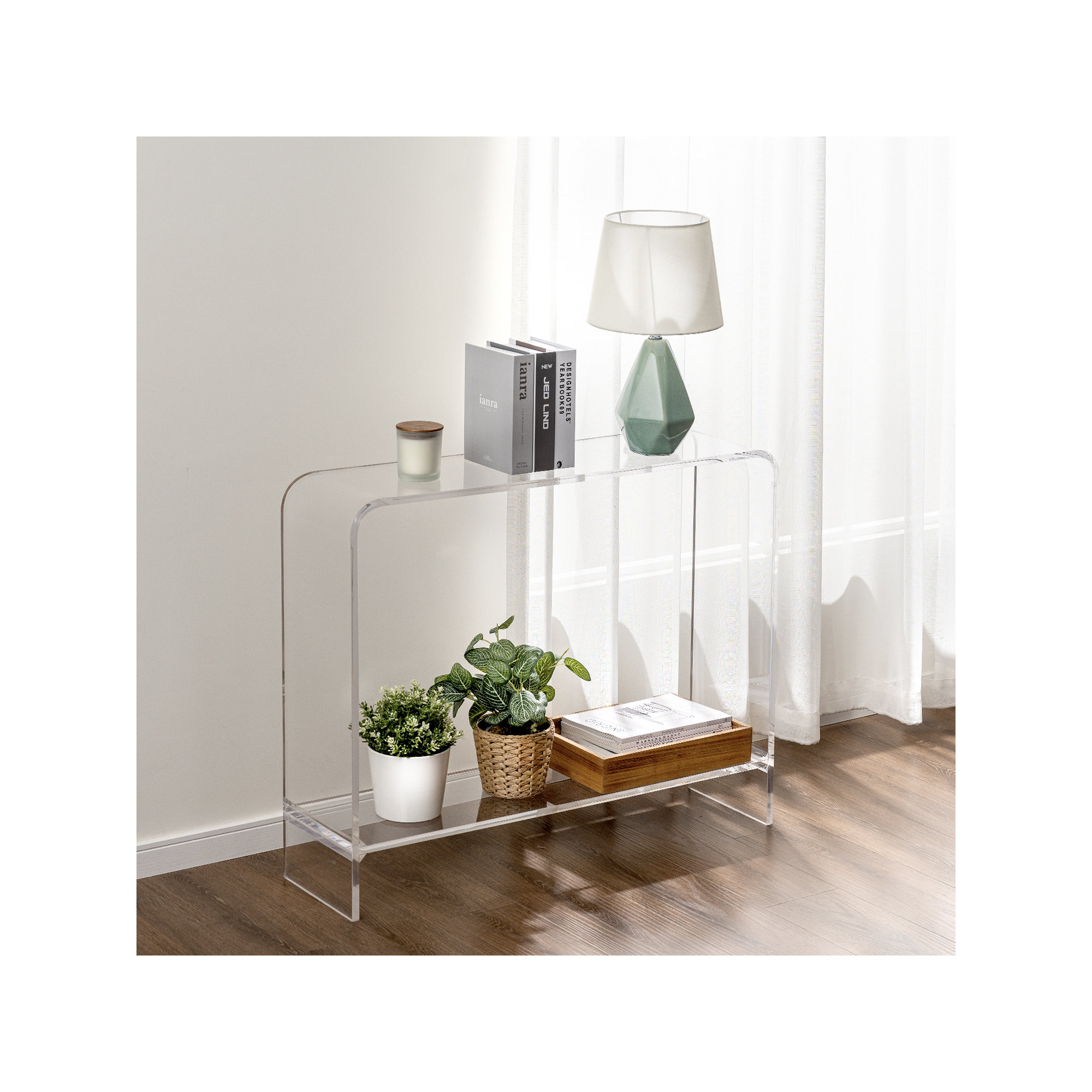 Elleen 29.52" H Fully Assembled Acrylic and Plastic Console Table with Shelf