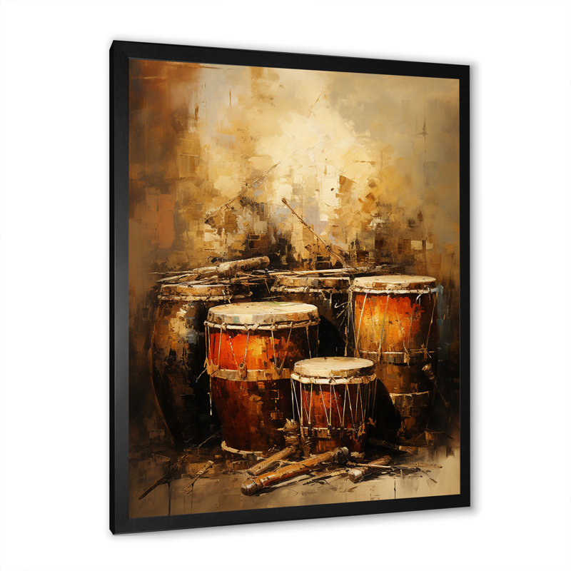 Drum Drum Earthy Brown sur impression sur toile, Cadre simple noir, H 32 po x l 16 po x P 1 po