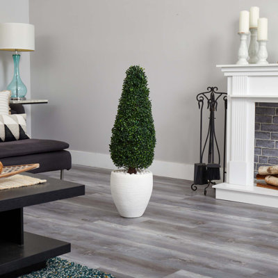 Boxwood Top Silk Tree with White Planter