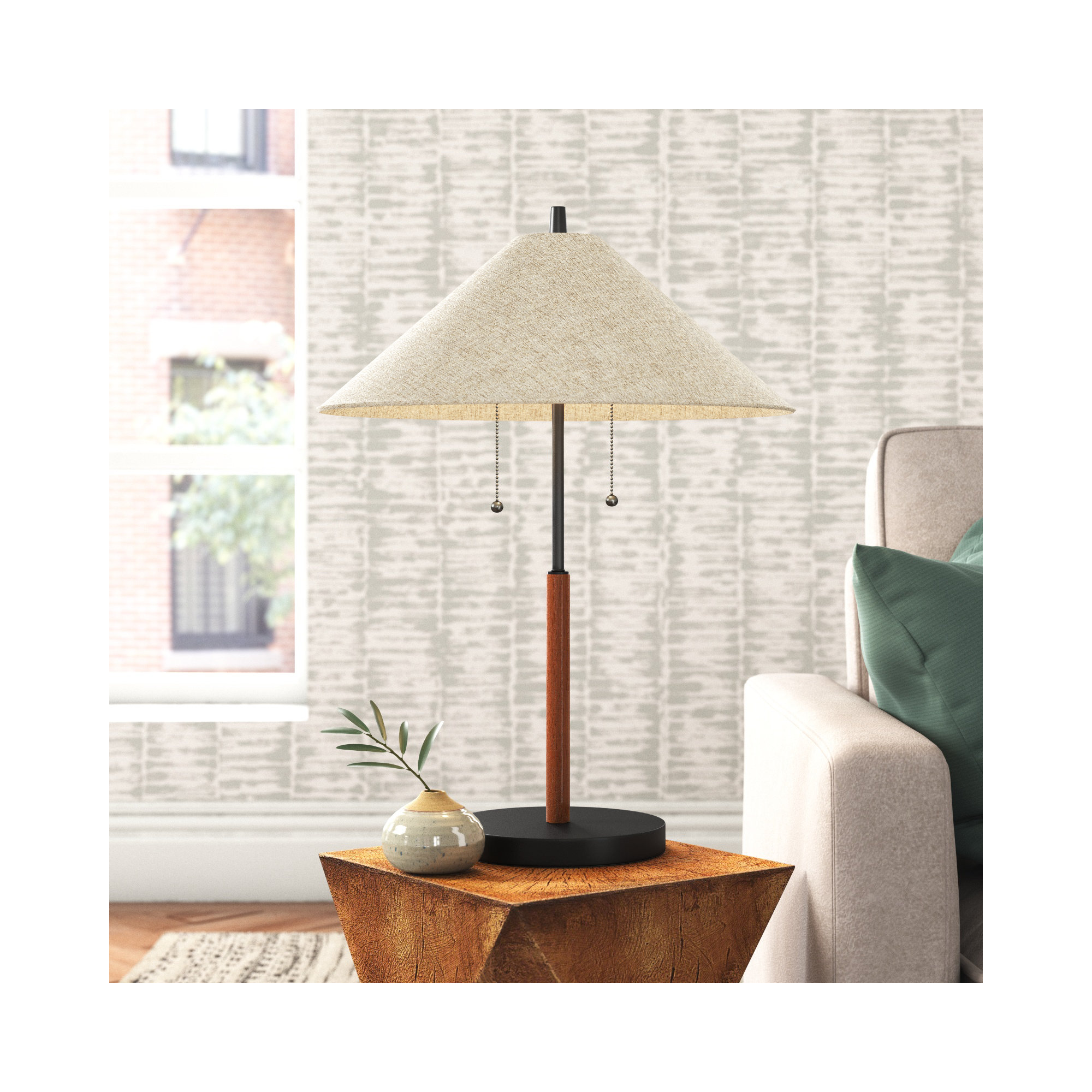 Florina Table Lamp, Light Brown, Black/Walnut