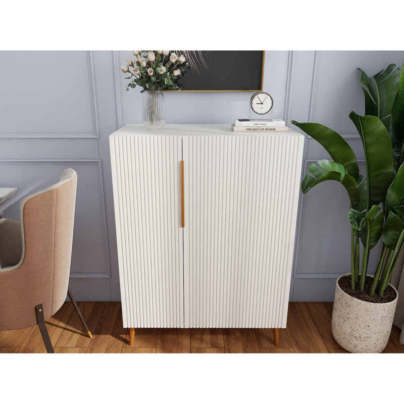 Modern White Sideboard Cabinet With Gold Handles For Kitchen And Bar, Stylish Design, Flexible Storage, High - Quality Engineered Wood, Space Saving Furniture Dining Room, Minimalist Aesthetic,