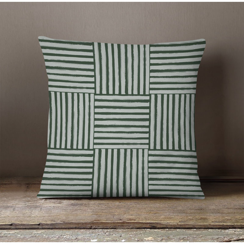 Throw Pillow With Insert, Green Striped 5, 18"H x 18"W
