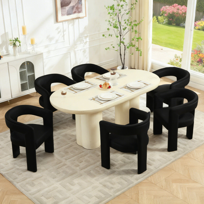 Modern Upholstered No Assembled Barrel Dining Chair, Black, 4