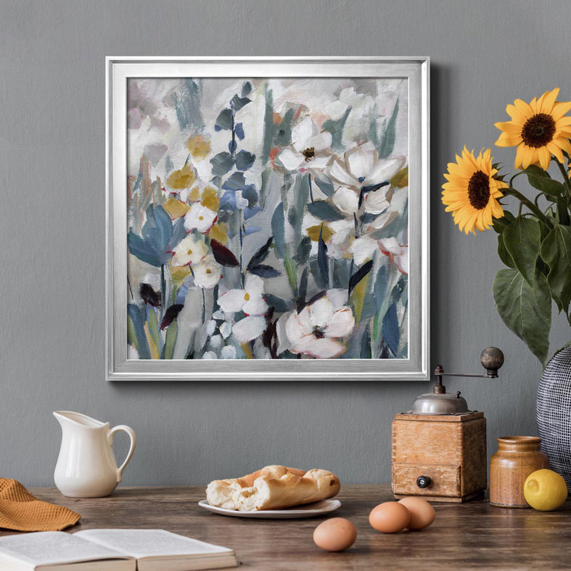 Happy Fields - Peinture sur toile encadrée, Argent, H 17,5 po x l 17,5 po x P 1,5 po