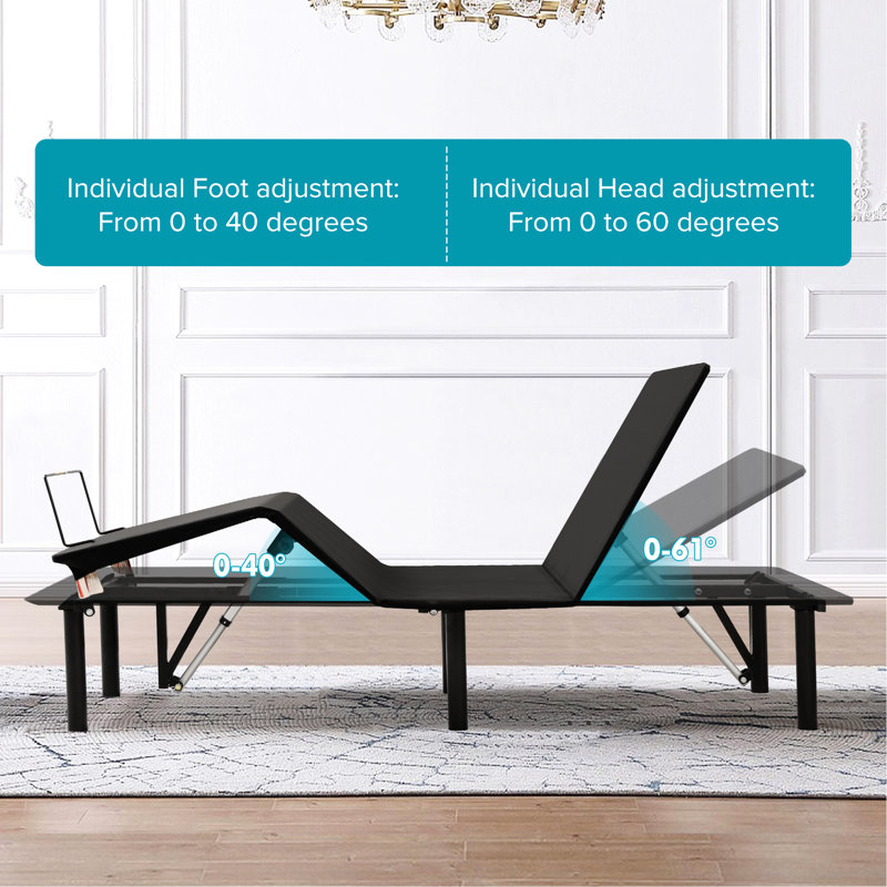 Structure de lit réglable de taille simple TG, métal, tête et pied réglables, ronflement, sans fil, noir, base en métal à capacité de charge de 750 lb et inclinaison, fonction ronflement, commande sans fil, capacité, noir