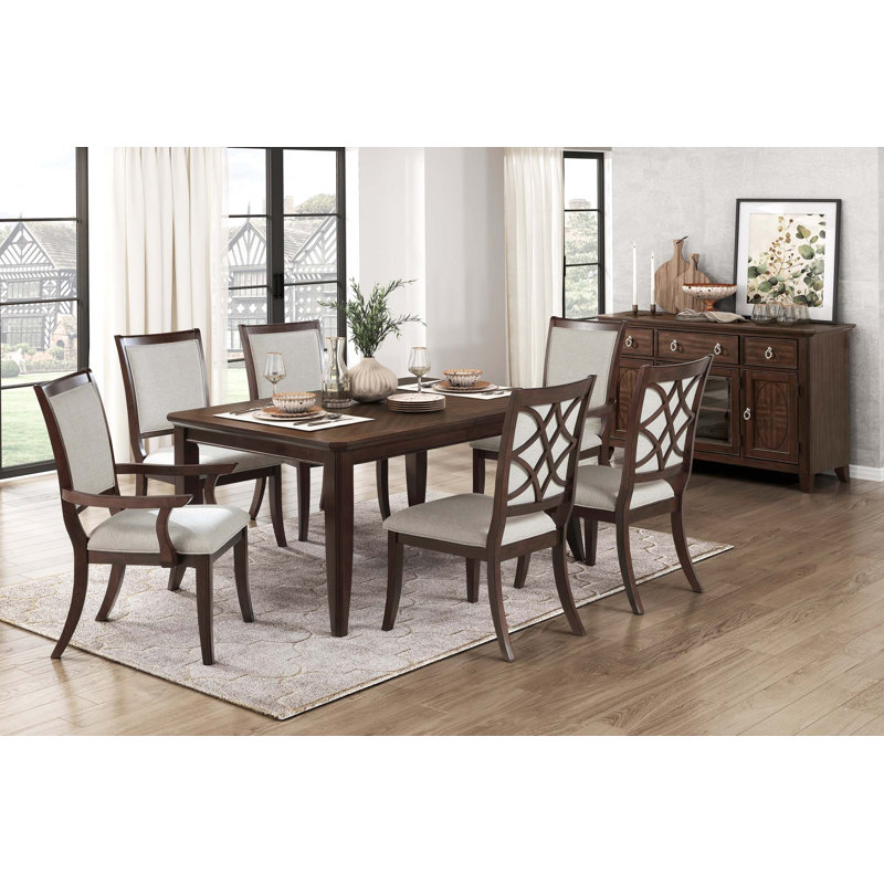 Table de salle à manger traditionnelle avec chaises d'appoint, 7 pièces : table, 6 chaises