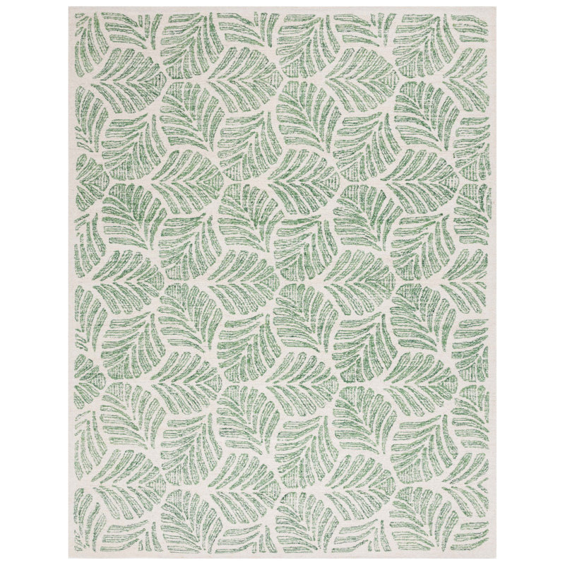 Tapis ivoire / vert en laine touffeté à la main Rachell Avalyn, Rectangulaire 8 pi x 10 pi