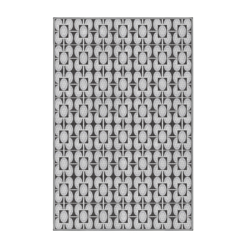 Tapis noir/blanc cassé tissé à la machine, Rectangle 8 pi x 10 pi