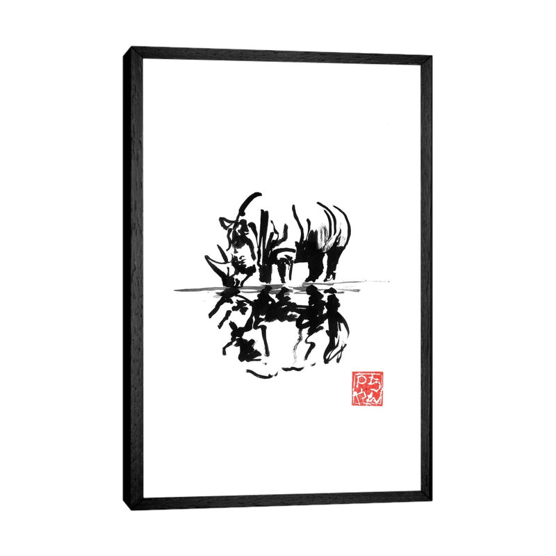 Rhinoceros by Péchane - Painting on Canvas, Black Framed, 101.6 cm H x 66.04 cm W