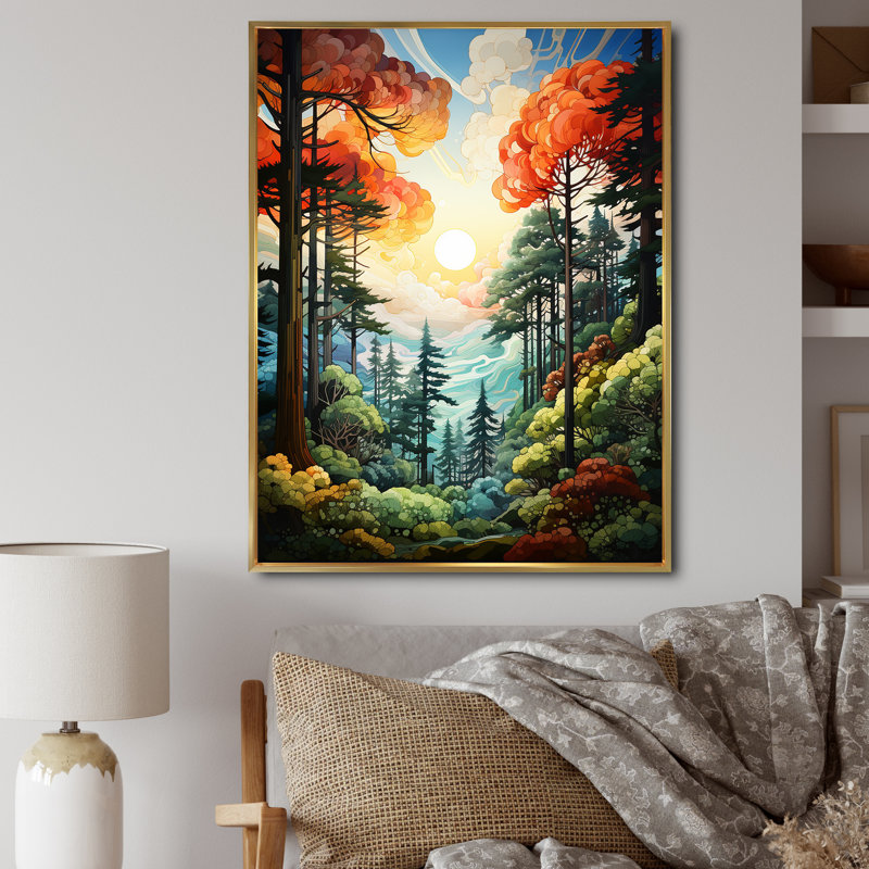 Redwood Tree Shimmering Heights II - Décoration murale paysage et nature, H 40 po x l 30 po x P 1,5 po, Cadre flottant doré