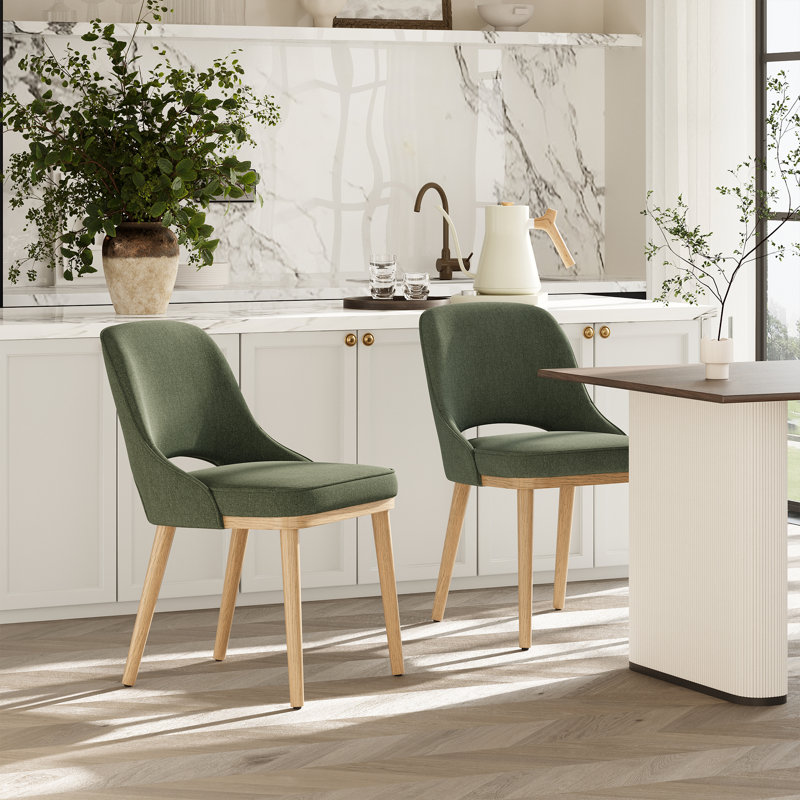 Chaise rembourrée avec pieds en bois massif, Vert, 2