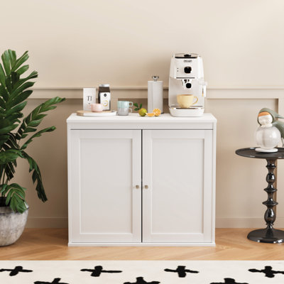 Kitchen Storage Cabinet With Double Doors, Coffee Bar Cabinet With Adjustable Shelves, Sideboard Buffet For Dining Room, Living Room Or Entryway, Modern White Cupboard