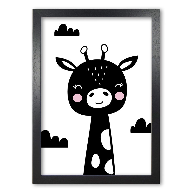 Scandi Black Giraffe - Print, 42 cm H x 30 cm W x 5 cm D, Black Grain Frame