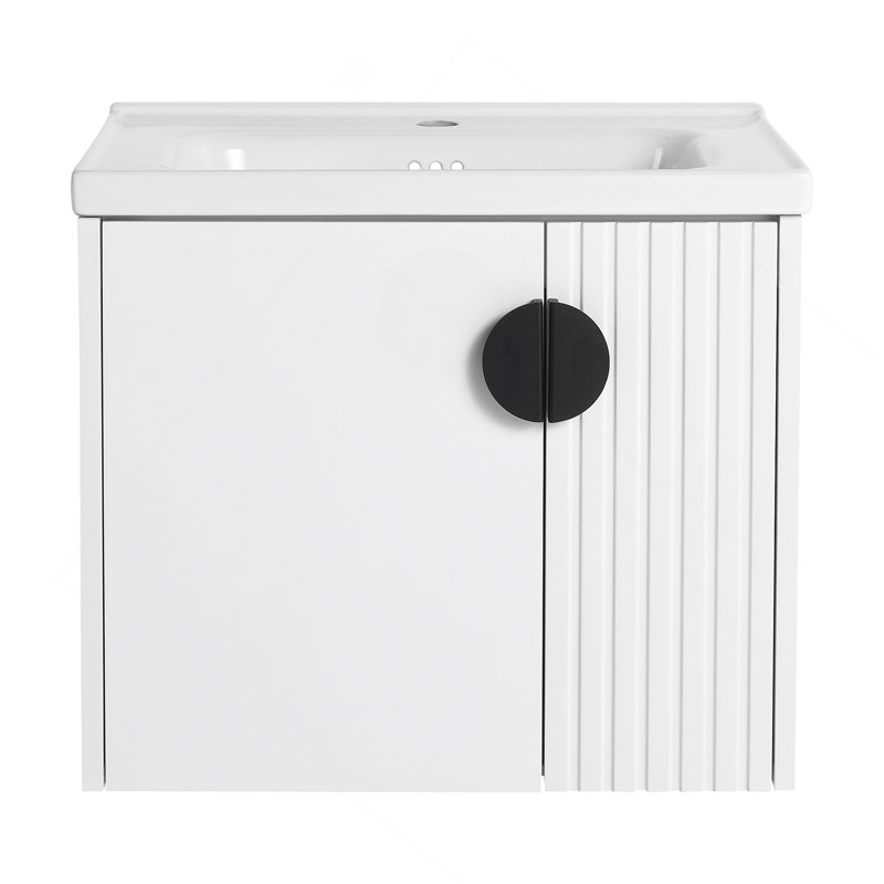 Meuble-lavabo 24 po avec lavabo, pour petite salle de bain, meuble-lavabo avec porte à fermeture en douceur, Blanc