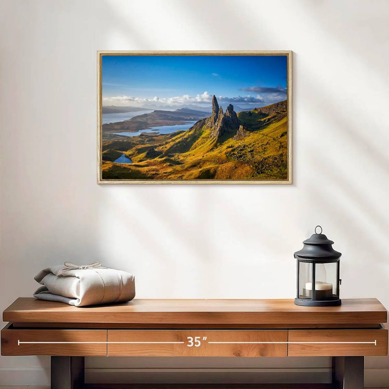 Old Man Of Storr, 19" X 13", Floating Frame Natural Wood