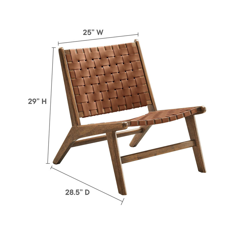 Walnut Brown Woven Faux Leather Wood Accent Chair